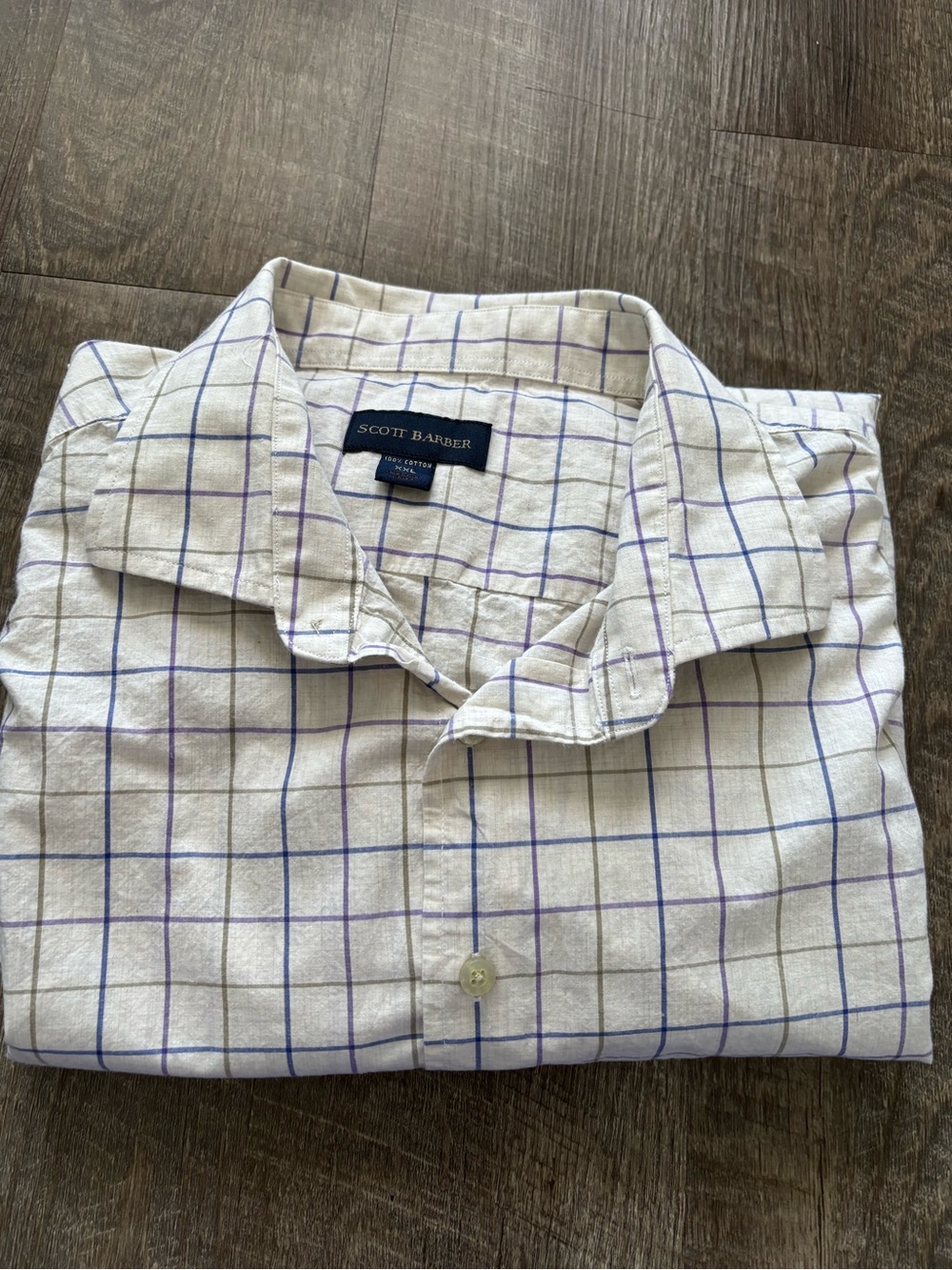 Scott Barber Men's Long Sleeve Shirt Blue, Purple, Green Plaid, 100% Cotton, XXL